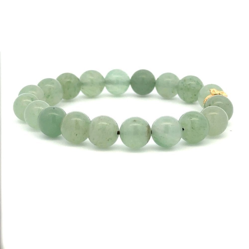18K Gold Money Bag Lucky Charm Beads Bracelet Gemstones Aventurine 8mm - Picture 4 of 9